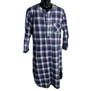 Vintage Mens Oscar de la Renta Nightshirt S Blue Plaid Pocket Button Long Sleeve